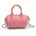 Bolso Boston cilíndrico rosa para niños con textura litchi y cadena de plata - Rosa
