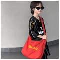 Sac bandoulière enfant en toile rouge avec broderie Blucky jaune et grande capacité - Orange (sans pendentif)