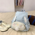Mochila azul claro con orejas de conejo y bordado lindo con pompón de felpa suave - Azul Pequeño