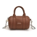 Mini bolso cilíndrico marrón en cuero con perla y cadena de plata para niños - Marrón