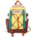Stylish large capacity color-block backpack with drawstring for hiking and travel - Large / Brown