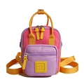 Mini multi-functional backpack for kids featuring pink, purple and yellow color-blocking - Purple