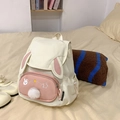 Cute beige and pink bunny backpack with plush ears and embroidery for school - White Small