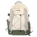 Lightweight color-block outdoor sports backpack in beige and olive green with drawstring - Large / Green