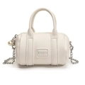 Mini cream beige cylinder handbag for children with leather texture and pearl charm - White