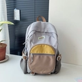 Kids' color-block backpack in grey and brown canvas with mountain logo and front pocket - Large / Gray
