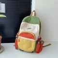 Kids contrast color backpack in green, white and orange with large capacity - Small / Green