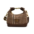 Girl's brown vintage plaid handbag with leather trim and adjustable shoulder strap - Brown Plaid Bag Only