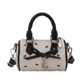 Mini sac polochon crème avec nœud noir et pendentif cœur pour petites filles - Blanc