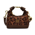 Mini girls' leopard print handbag with brown leather trim and golden metal handle - Leopard Print Bag Only