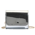 Silver laser metallic mini crossbody bag for kids with golden chain shoulder strap - Silver