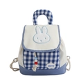Cute Miffy bunny blue plaid toddler backpack for nursery with embroidery and tassels - Large / Blue