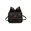 Mini borsa a tracolla nera per bambina con ricamo a ciliegia e un grande fiocco - Nero