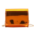 Kids mini chain crossbody bag with vibrant metallic orange shiny laser finish - Orange