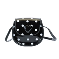 Mini black polka dot crossbody bag for girls with shiny heart detail and strap - Black