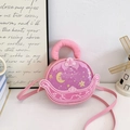 Bolso rosa redondo de princesa para niñas con decorado de luna y estrellas y asa - rosa intenso