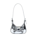 Silver mirror leather kids handbag with large bow and adjustable shoulder strap - Silver