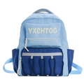 Mochila escolar infantil con cordón y estampado de letras YXCHTOG en contraste - Azul