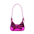 Kids metallic rose red handbag with large bow decoration and glossy laser mirror finish - Rose Red