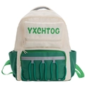 Mochila infantil con cordón bicolor en blanco crema y verde bosque con letras - Verde