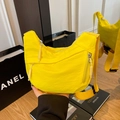 Minimalist bright yellow nylon crescent crossbody bag for kids with adjustable strap - Yellow (No Pendant)