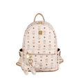 Zaino in ecopelle beige con stampe di orsi marroni e placca logo dorata - Con Ciondolo / Grande / Beige