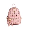 Pink faux leather backpack featuring black bear prints and studded side pockets - Bare Bag / Medium / Deep Pink