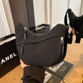 Minimalist black nylon crescent crossbody bag for kids with multi-zipper pocket design - Black (Bag Only)