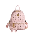 Pink fashion backpack featuring cute bear print and golden zippers in leather - Bare Bag / Medium / Light Pink