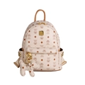 Cream leather backpack with bear print and studded side pockets in a variant style - Bare Bag / Medium / Beige