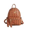 Brown backpack with bear print and studded pockets featuring a matching dog charm - Bare Bag / Medium / Yellow