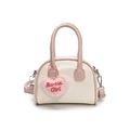 Mini shell-shaped handbag for kids in off-white and pink with plush heart charm - White (With Heart Pendant)