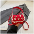 Mini borsa rossa da bambina con fiori 3D e rifiniture in pizzo romantico - Rosso