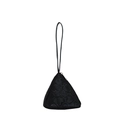 Mini schwarze Dreieckstasche für Kinder mit gestepptem Satin-Herz-Muster und Riemen - Schwarz