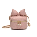 Pink quilted bow crossbody bag with heart detail and pearl zipper for girls - Pink