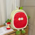 Süßer Melonen Rucksack für Damen mit Plüscharmen und kleinem Apfelkern-Anhänger - Groß (Mit Anhänger) / Rot