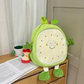 Cute green fruit plush backpack with cartoon face and red apple pendant detail - Large (With Pendant) / White