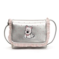 Silberne Umhängetasche mit rosa Punkten und süßem Welpen-Patch für kleine Kinder - Groß / Silber
