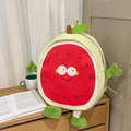 Süßer Zeichentrick-Wassermelonen-Rucksack für Mädchen mit niedlichem Gesicht und Plüsch - Groß (Nur Tasche) / Rot