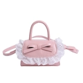 Mini borsa a tracolla in pelle PU rosa con fiocco e finiture in pizzo bianco - Rosa