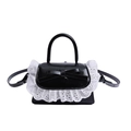 Mini borsa a tracolla in pelle PU nera con fiocco e bordo in pizzo bianco - Nero