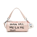 Pink cylinder kid's shoulder bag with ruffles, letter print and cute bear charm - Large / Pink