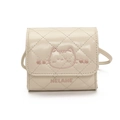 Mini cream quilted crossbody bag with cute cat embroidery and slim shoulder strap - White