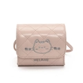 Mini pink quilted crossbody bag for girls featuring an embroidered cartoon cat design - Pink