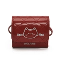 Red quilted mini crossbody bag with cute white cartoon cat embroidery for girls - Red