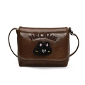Brown oil-wax leather kids crossbody bag with cute cloud embroidery and star detail - Large / Brown