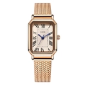 Orologio rettangolare da donna con numeri romani e cinturino a maglia in oro rosa lucido - Oro rosa