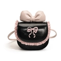 Mini sac bandoulière enfant noir avec bordure dentelle rose et grand nœud 3D - Noir