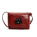 Cute burgundy kids crossbody bag with cartoon cat patch and HELAHE letter embroidery - Large / Red
