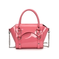 Mini sac bandoulière en cuir verni rose vif avec chaîne et rivets argentés - Grand / Rose